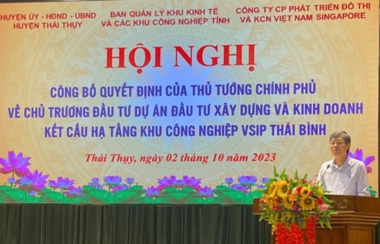Xây dựng Khu công nghiệp VSIP Thái Bình với diện tích hơn 300ha, vốn đầu tư 212 triệu USD