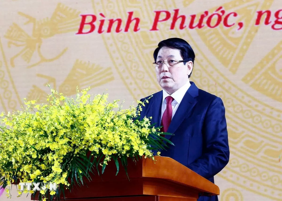 Chủ tịch nước Lương Cường phát biểu kỷ niệm 50 năm Giải phóng tỉnh Bình Phước (23/3/1975-23/3/2025). Ảnh: Lâm Khánh/TTXVN
